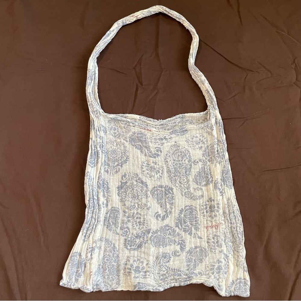 Free People Mini Tote Bag Purse White & Blue Gray